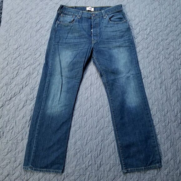 Levis Jeans Mens 34X30 Blue 501 Straight Leg Button Fly Dark Wash American